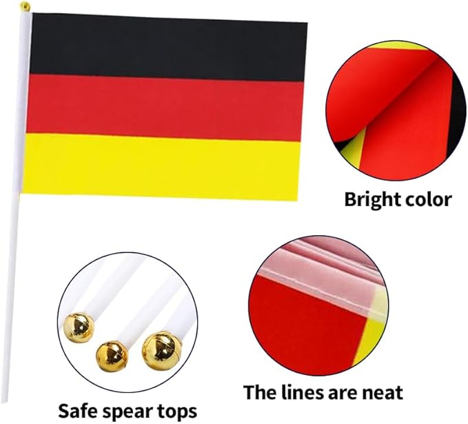 20 Pack Small Germany Flags on Stick Mini Handheld German Flag for Parades, Independence Day and Patriotic Events 5x8 Inch Durable Weather-Resistant Flags with 12 Inch Sticks(Germany)