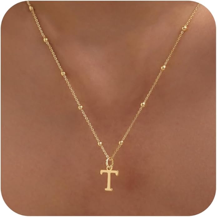 MDIEEL Initial Necklaces for Women Dainty 14k Gold Plated A-Z Letter Pendant Name Necklaces Cute Charm Choker Fashion Accessories Non Tarnish Trendy Jewelry Gift