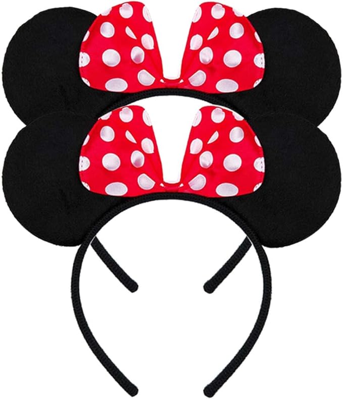 FANYITY Mouse Ears Headbands Sequin Hair Band for Girls Women Boys Party, 2 Pieces (RED DOT)
