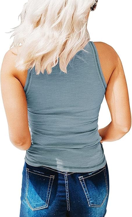 KINLONSAIR Women's Sleeveless Henley Tank Tops Ribbed V Neck Button Down T Shirts Summer Slim Fit Tee Tops