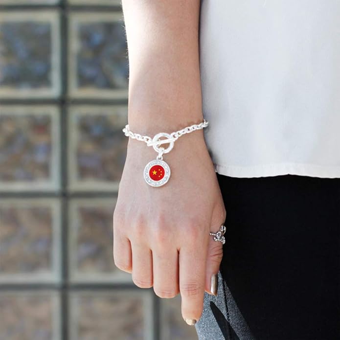 Inspired Silver - Silver Circle Charm Toggle Bracelet with Cubic Zirconia Jewelry