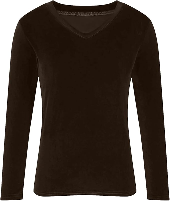 Velvet Tops for Women Dressy Casual V Neck Shirts Loose Fit Vintage Long Sleeve Velour Blouse Solid Holiday Party Outfits