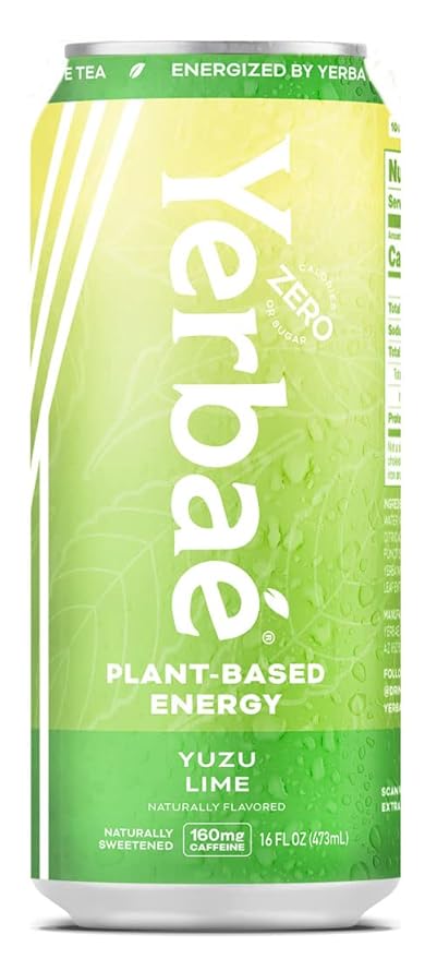 Yerbaé Energy Beverage Yuzu Lime - Lemon Lime Flavor. Energized by Yerba Mate. Naturally Caffeinated Plant-Based, Healthy Alternative to Coffee/Sugary Sodas Pack of 12, 16oz cans