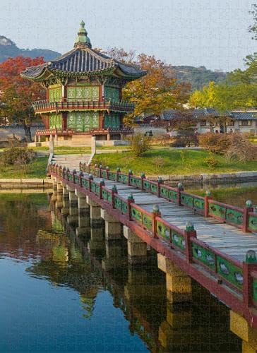 Wooden Jigsaw Puzzle 500 Piece Adult Puzzle Emperor Palace at Seoul South Korea Lake Mountain Puzzle - Christmas Adult Kids Intelligence Game Toy Family Friend Puzzle Gift