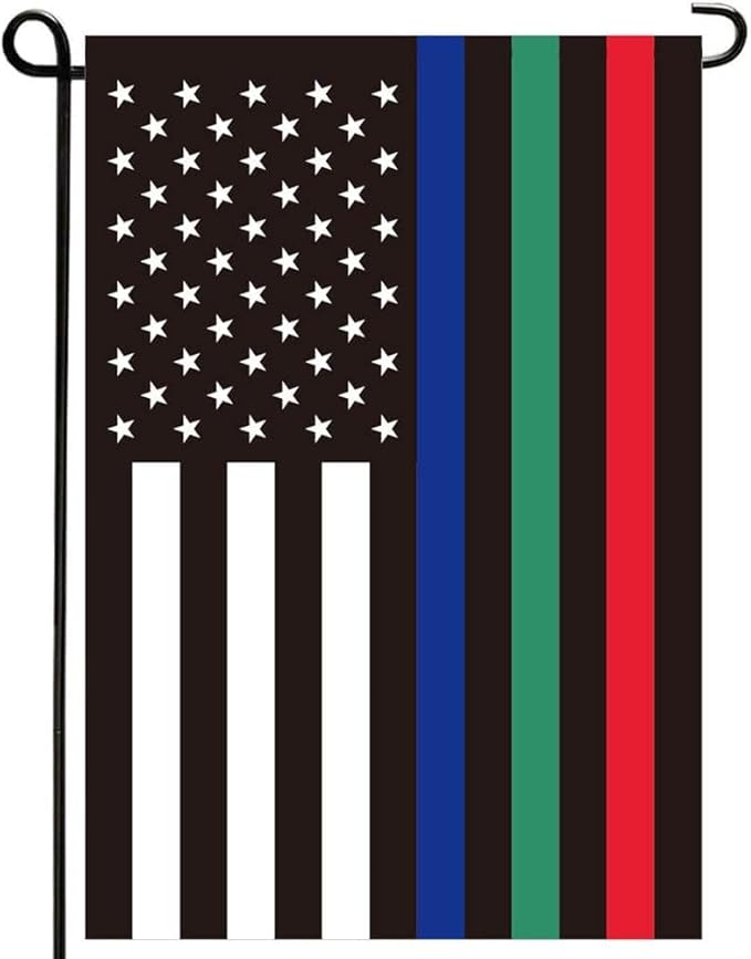 Thin Blue Red and Green Line Flag, Small American USA Garden Flags for Yard Patio Porch Independence Day Patriotic Festival Outdoor Decorations