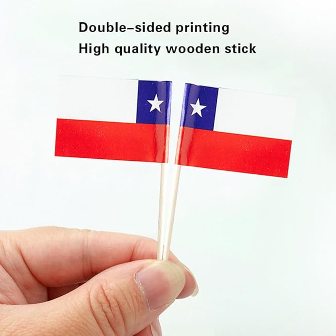 Chile Flag Chilean Flag, Small Mini Chile Toothpick Flags for Food, Cupcakes, Cocktails, Appetizers, Bar Party Decorations
