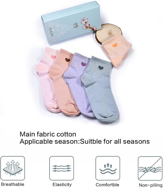 Corlap Women's Cute Cotton Crew Athletic Running Socks - Ankle High, Novelty Fun Heart Design 5-Pairs (Gift Box)