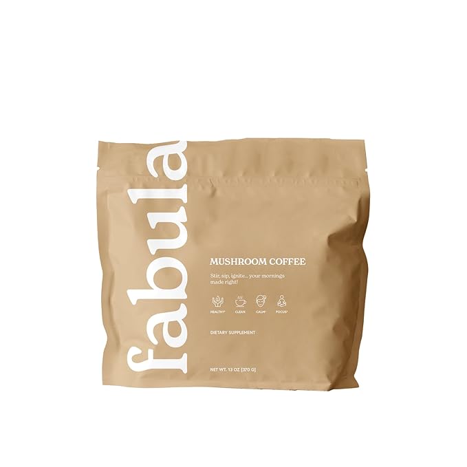 Fabula Instant Mushroom Coffee with Cordyceps, Reishi King Trumpet, Shiitake, Lion’s Mane, Turkey Tail, Organic Arabica Blend - Low Acid, Mold Free - 13 oz
