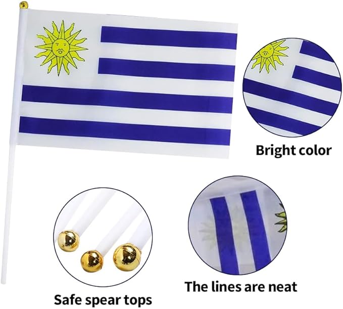 20 Pack Small Uruguay Flags on Stick Mini Handheld Uruguayan Flag for Parades, Independence Day and Patriotic Events 5x8 Inch Durable Weather-Resistant Flags with 12 Inch Sticks(Uruguay)