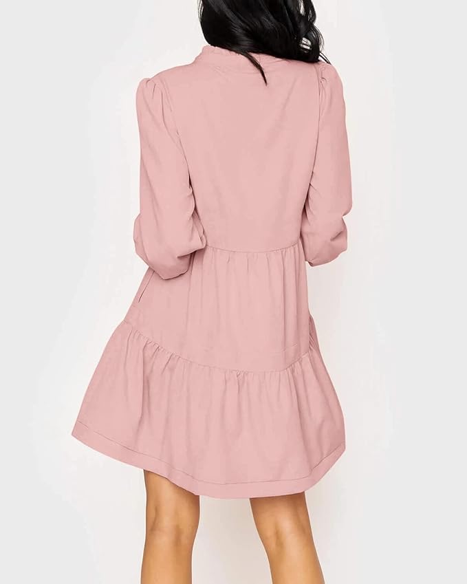 Imily Bela Womens Fall Long Sleeve Tunic Dress Casual V Neck Loose Ruffle Tiered Dress