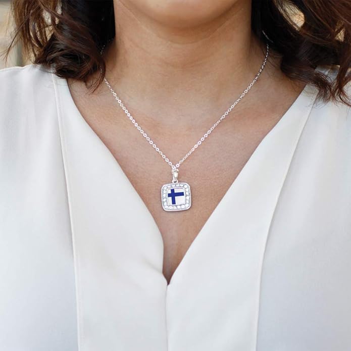 Inspired Silver - Silver Square Charm 18 Inch Necklace with Cubic Zirconia Jewelry