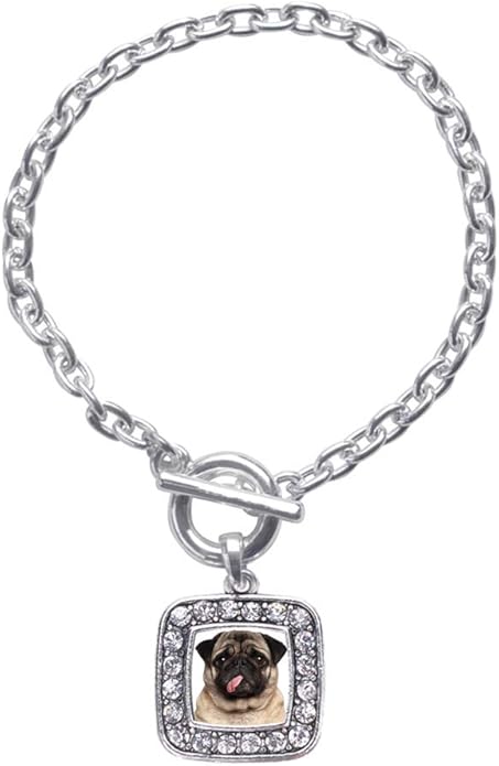 Inspired Silver - Silver Square Charm Toggle Bracelet with Cubic Zirconia Jewelry
