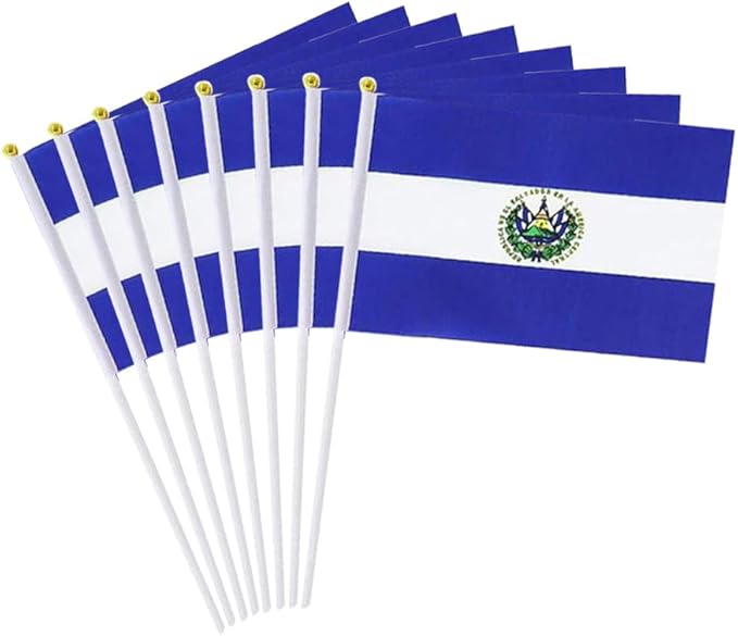 20 Pack Small El Salvador Flags on Stick Mini Handheld Salvadoran Flag for Parades, Independence Day and Patriotic Events 5x8 Inch Durable Weather-Resistant Flags with 12 Inch Sticks(El Salvador)