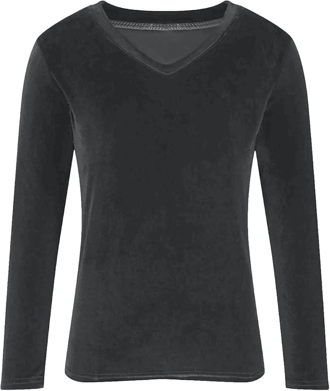 Velvet Tops for Women Dressy Casual V Neck Shirts Loose Fit Vintage Long Sleeve Velour Blouse Solid Holiday Party Outfits