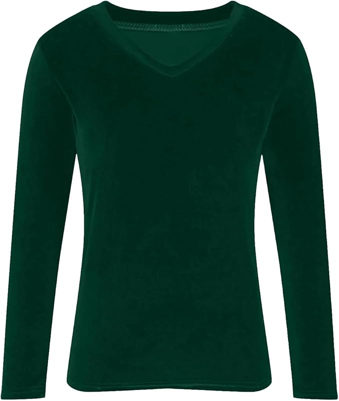 Velvet Tops for Women Dressy Casual V Neck Shirts Loose Fit Vintage Long Sleeve Velour Blouse Solid Holiday Party Outfits