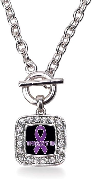 Inspired Silver - Silver Square Charm 18 Inch Necklace with Cubic Zirconia Jewelry