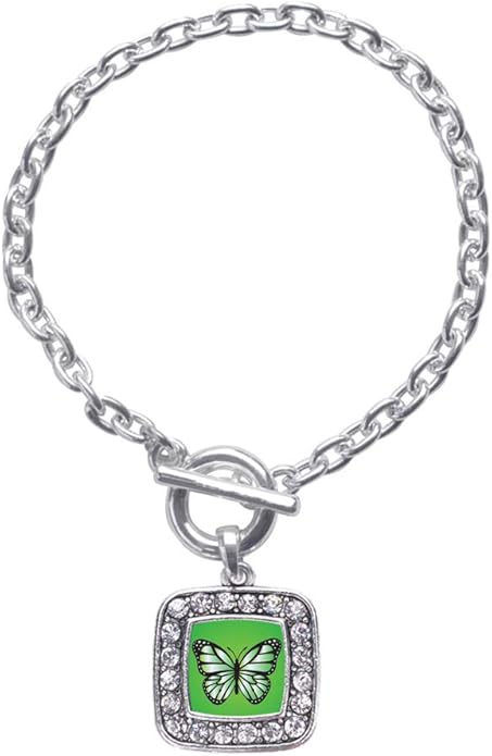 Inspired Silver - Silver Square Charm Toggle Bracelet with Cubic Zirconia Jewelry