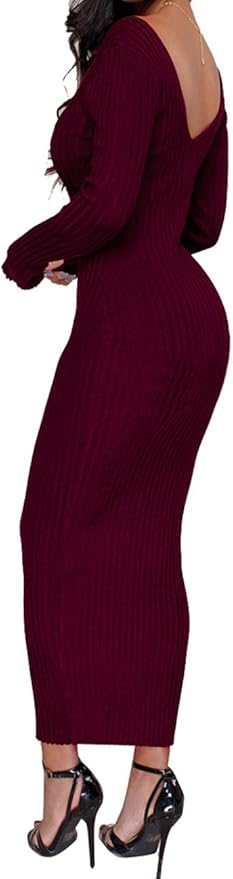 SheKiss Women's Off Shoulder Long Sleeves Bodycon Sweater Dress Sexy Knit Slim Cardigans