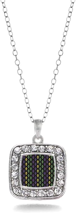 Inspired Silver - Silver Square Charm 18 Inch Necklace with Cubic Zirconia Jewelry