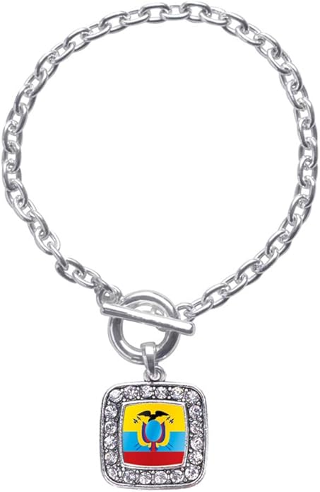 Inspired Silver - Silver Square Charm Toggle Bracelet with Cubic Zirconia Jewelry