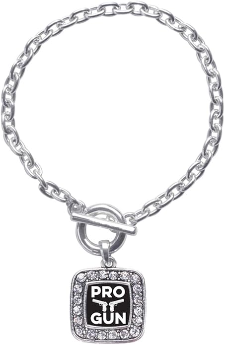 Inspired Silver - Silver Square Charm Toggle Bracelet with Cubic Zirconia Jewelry
