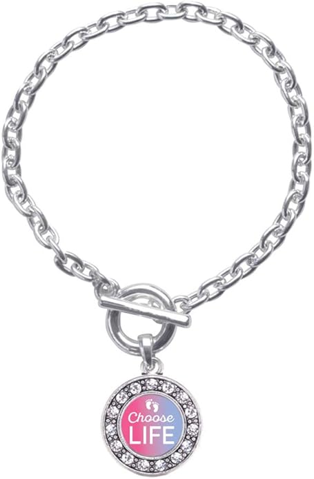 Inspired Silver - Silver Circle Charm Toggle Bracelet with Cubic Zirconia Jewelry