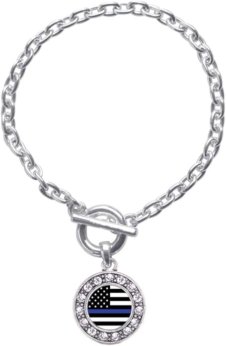 Inspired Silver - Silver Circle Charm Toggle Bracelet with Cubic Zirconia Jewelry