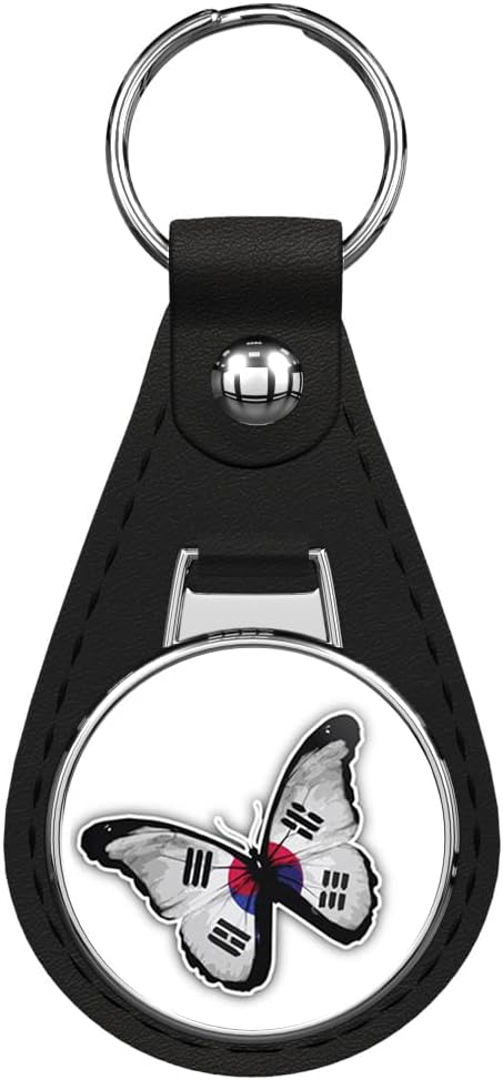 Glover Trading South Korea Grunge Flag Butterfly Black Leather Key Chain Keychain Silver Ring