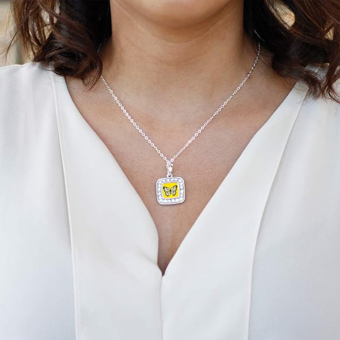 Inspired Silver - Silver Square Charm 18 Inch Necklace with Cubic Zirconia Jewelry