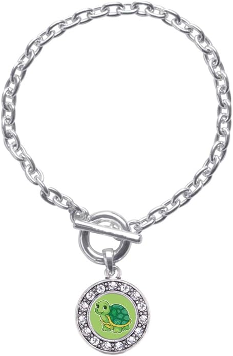 Inspired Silver - Silver Circle Charm Toggle Bracelet with Cubic Zirconia Jewelry