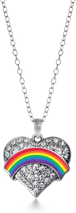 Inspired Silver - Silver Pave Heart Charm 18 Inch Necklace with Cubic Zirconia Jewelry