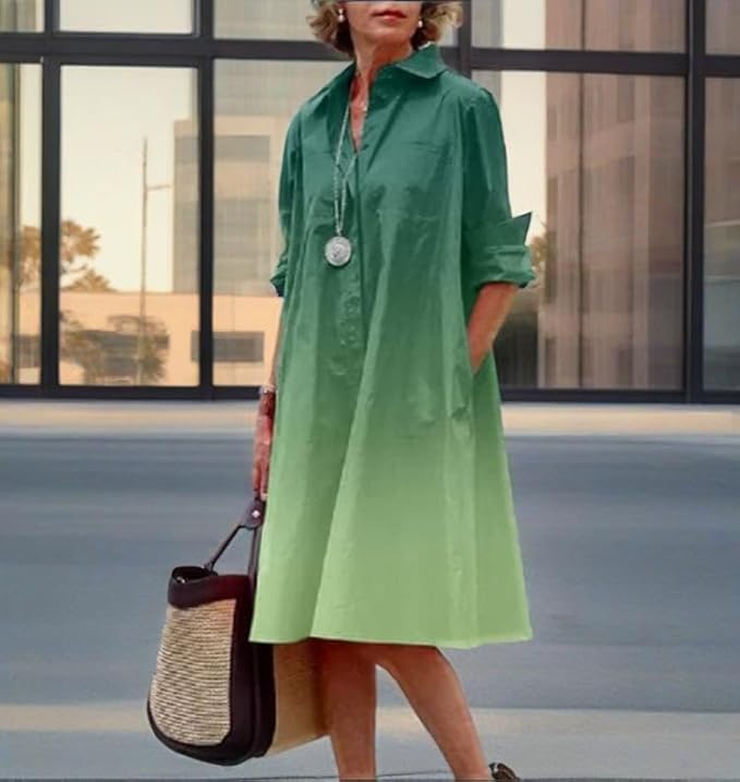 Womens 2025 Long Sleeve Button Down Shirt Summer Dress Casual V Neck Loose Fit Midi Shirt Dresses with Pockets