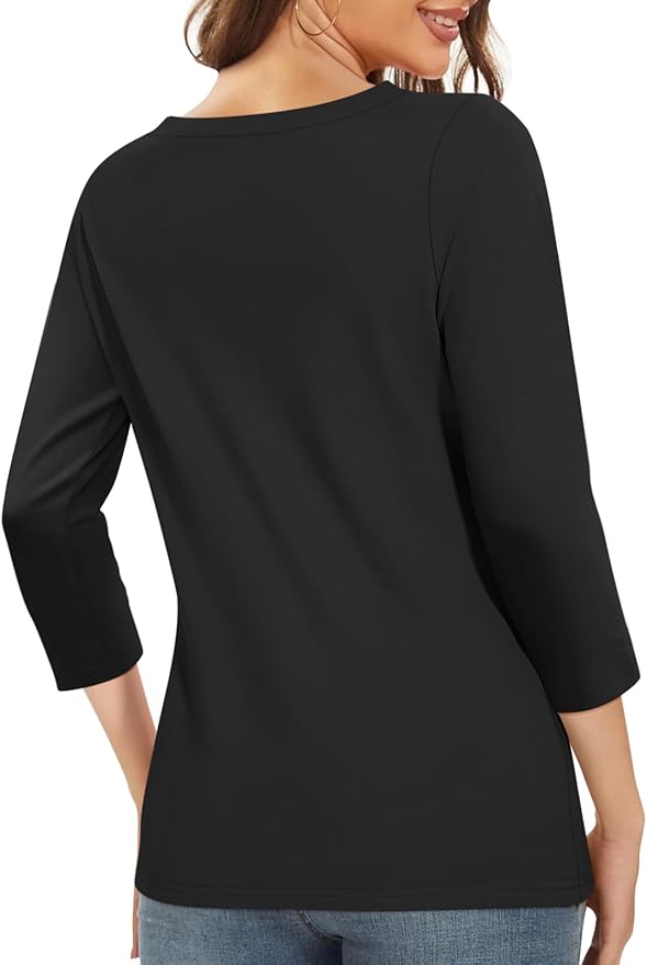 PGANDS Women's 3/4 Length Sleeve T Shirts Button Down Scoop Neck Casual Tops