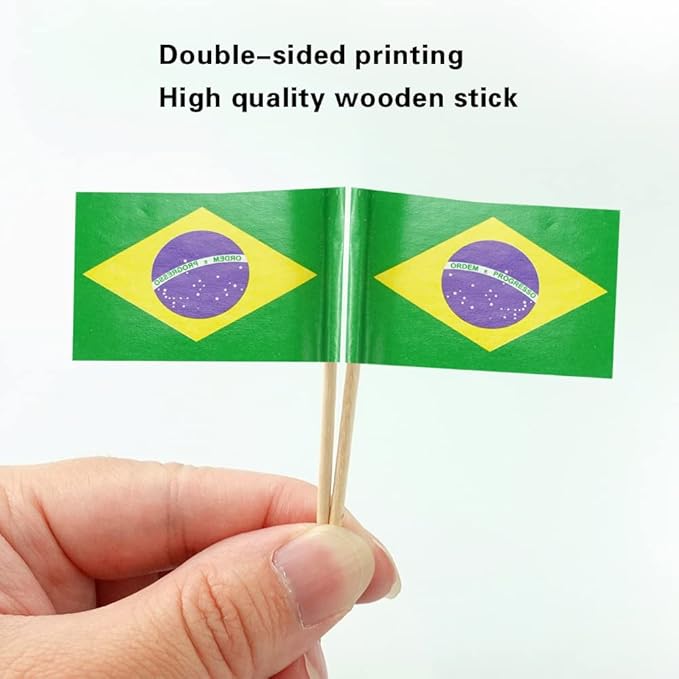 Brazil Flag Brazilian Flag, Small Mini Brazil Toothpick Flags for Food, Cupcakes, Cocktails, Appetizers, Bar Party Decorations