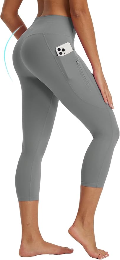 baleaf Women's Capri Leggings with 3 Pockets Tummy Control 21" Inseam Workout Capris Yoga Pants