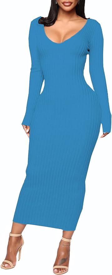 SheKiss Women's Off Shoulder Long Sleeves Bodycon Sweater Dress Sexy Knit Slim Cardigans