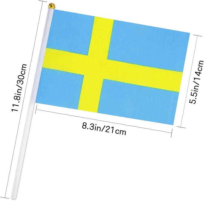 Sweden Flag Small Swedish Flag 12 Pack Mini Hand Held Swedish Flags on Sticks for Party Parades Sports Events Patriotic Holiday Decorations