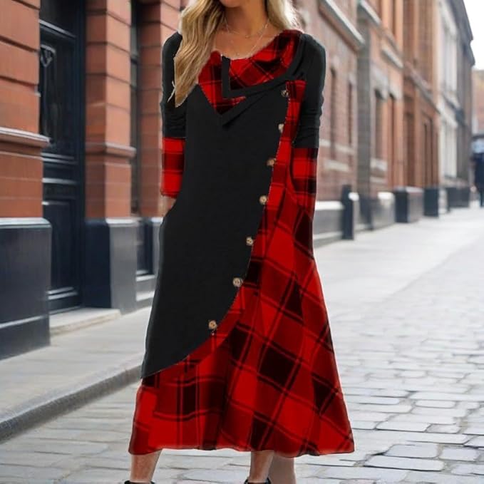 Winter Dresses for Women Wedding Guests Casual Cute Heart Long Sleeve Tiered Maxi Dress with Pockets Plus Size