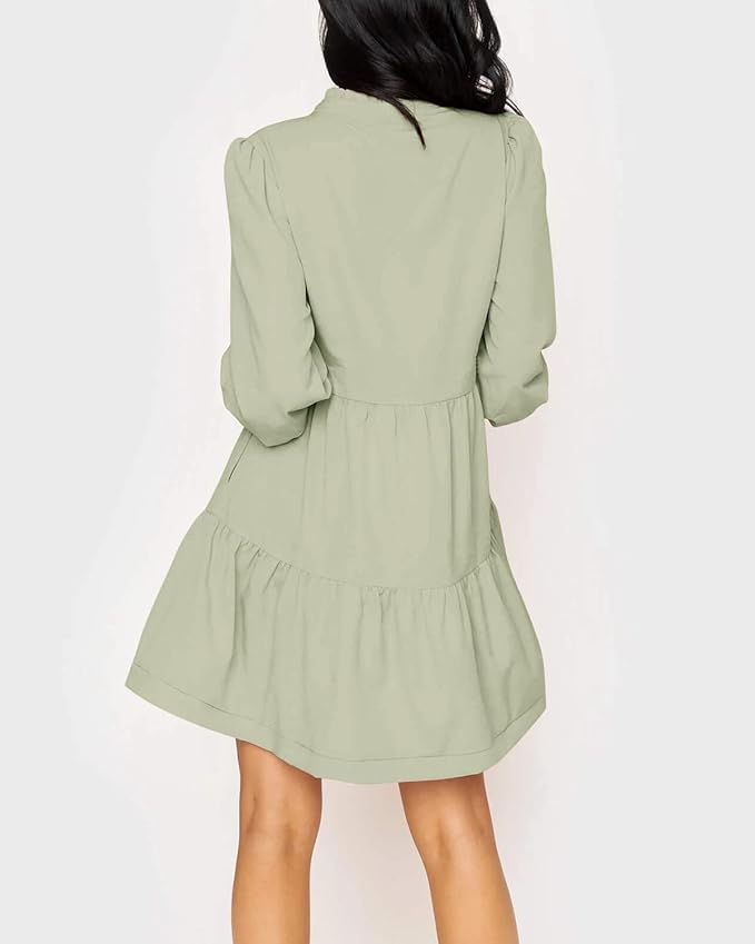 Imily Bela Womens Fall Long Sleeve Tunic Dress Casual V Neck Loose Ruffle Tiered Dress
