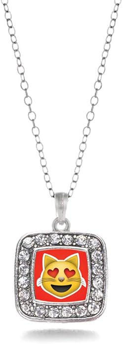 Inspired Silver - Silver Square Charm 18 Inch Necklace with Cubic Zirconia Jewelry