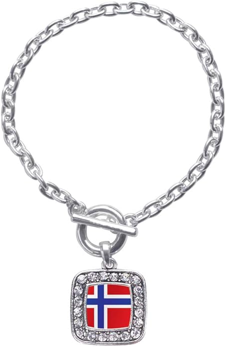 Inspired Silver - Silver Square Charm Toggle Bracelet with Cubic Zirconia Jewelry