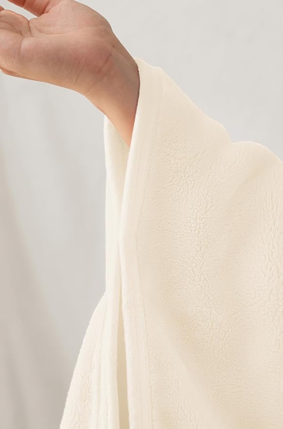Mellowdy Shawl Blanket Pillow 2-in-1 with Sleeves for Office, Work, Home (Pearled Ivory, 40x60) - Wearable Adult Snuggie Coat Poncho, Airplane Travel Set, Fleece Shoulder Wrap for Men and Women