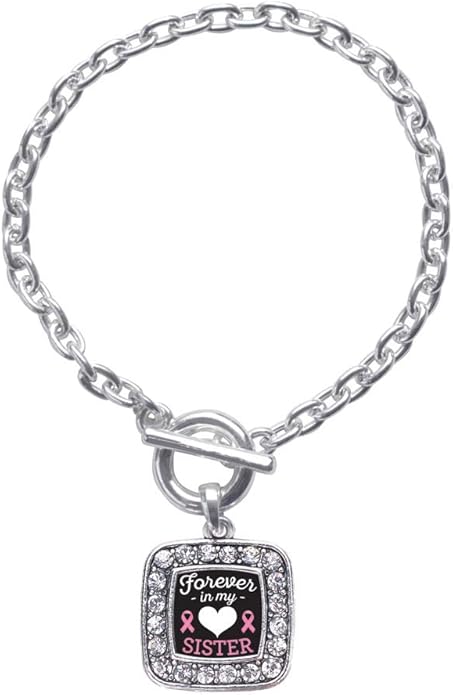 Inspired Silver - Silver Square Charm Toggle Bracelet with Cubic Zirconia Jewelry