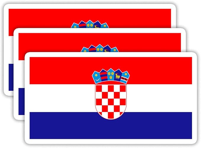 (3PCS) Croatia Flag stickers, Countries Flag Stickers - Waterproof Vinyl Decals For Laptops, Tumblers, Water Bottles, Books, Scrapbooks, Size 3 x 1.7