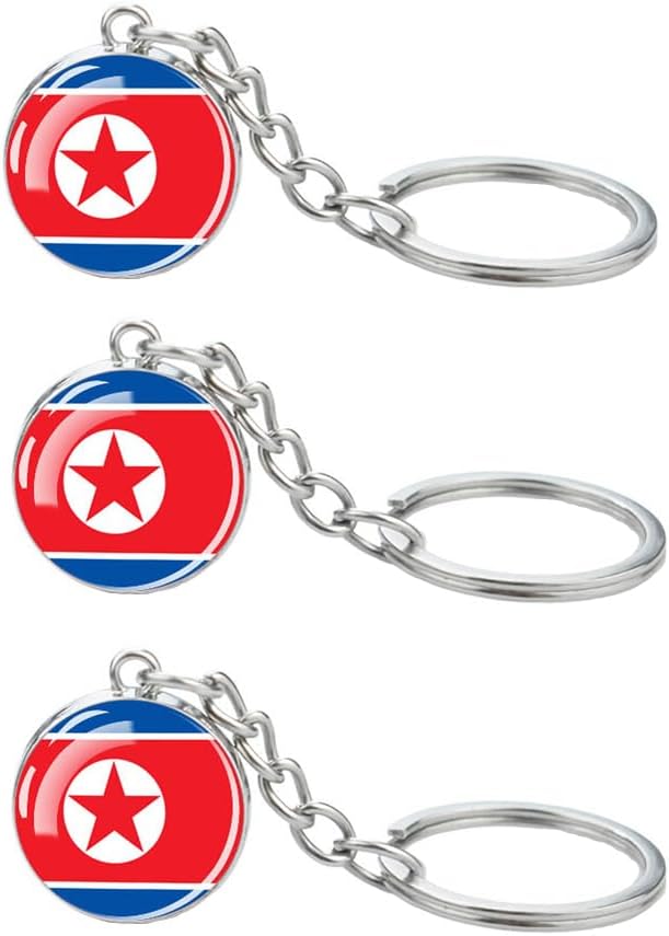 LLBFHH 3 Pcs North Korea Flag Key Chain,Cool Keychain for Car Keys, Stainless Steel Keyrings & Keychains,Used for Home Decoration, Jewelry Hanging Decorations.