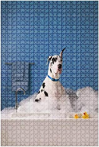 500Piece Puzzle Great dane Getting a Bath with Blue Tile in Indoor Activities Difficult Jigsaw Puzzle Set for Adults Children Educational Toys Gift