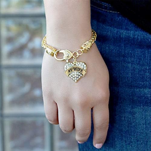 Inspired Silver - Gold Pave Heart Charm Bracelet with Cubic Zirconia Jewelry