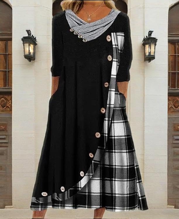 Winter Dresses for Women Wedding Guests Casual Cute Heart Long Sleeve Tiered Maxi Dress with Pockets Plus Size
