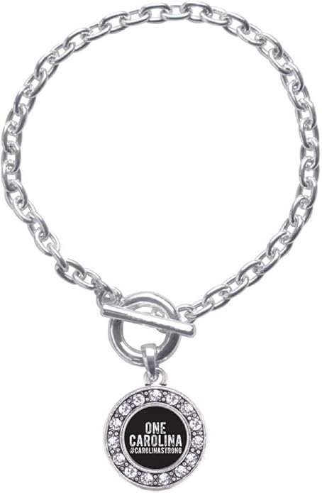 Inspired Silver - Silver Circle Charm Toggle Bracelet with Cubic Zirconia Jewelry