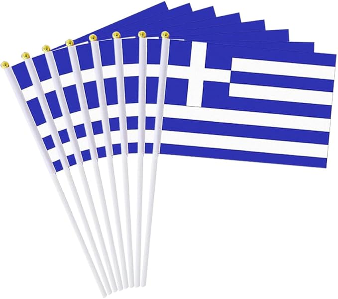 20 Pack Small Greece Flags on Stick Mini Handheld Greek Flag for Parades, Independence Day and Patriotic Events 5x8 Inch Durable Weather-Resistant Flags with 12 Inch Sticks(Greece)